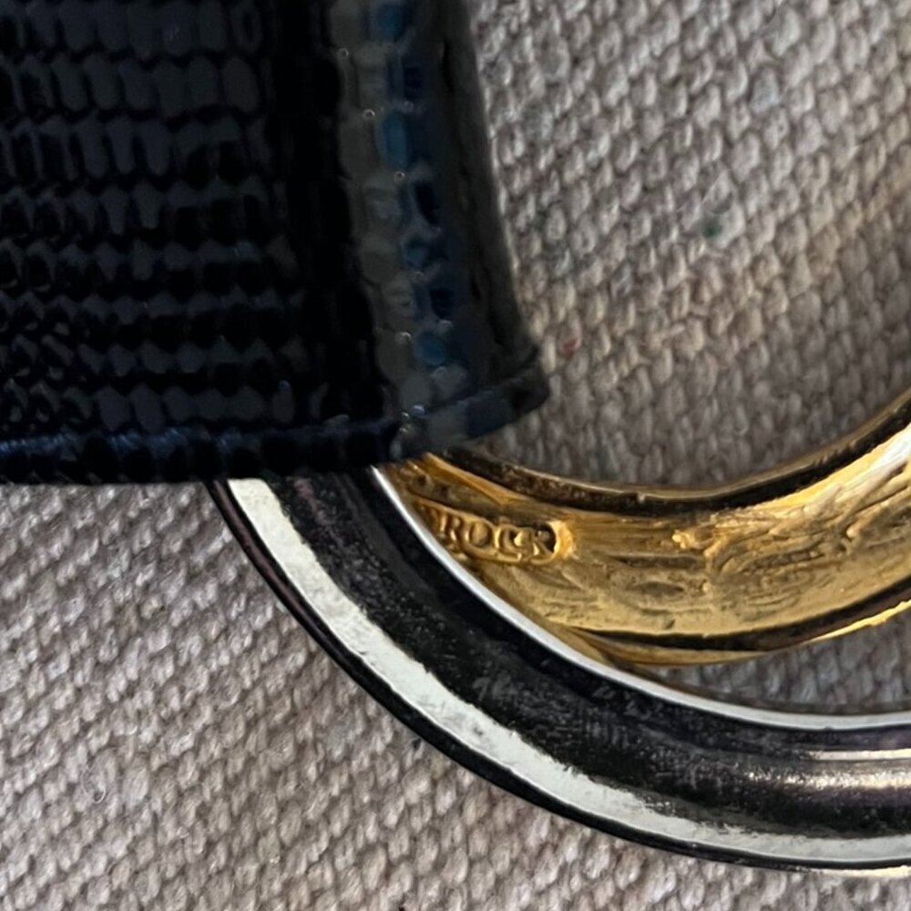 LEATHEROCK Woman's Black Gold-Silver Oval Toggle Belt Sz 34 - Picture 9 of 13